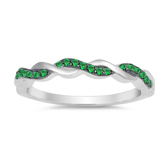 CHOOSE YOUR COLOR Simulated Emerald Woven Mesh Braid Knot Ring .925 Sterling Silver Band Green CZ Female Size 10