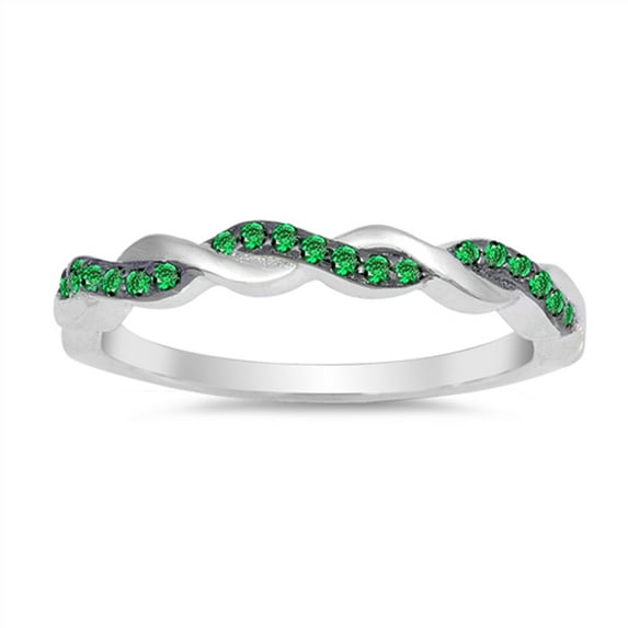 CHOOSE YOUR COLOR Simulated Emerald Woven Mesh Braid Knot Ring .925 Sterling Silver Band Green CZ Female Size 7