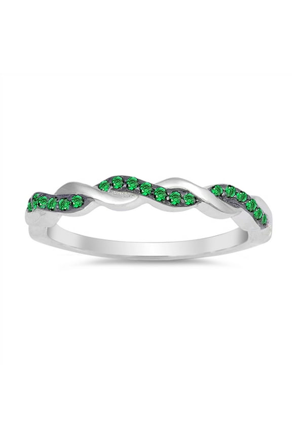 CHOOSE YOUR COLOR Simulated Emerald Woven Mesh Braid Knot Ring .925 Sterling Silver Band Green CZ Female Size 9