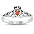 thumbnail image 1 of CHOOSE YOUR COLOR Simulated Garnet Celtic Knot Antiqued Claddagh Ring 925 Sterling Silver Band Red CZ Female Size 5, 1 of 4