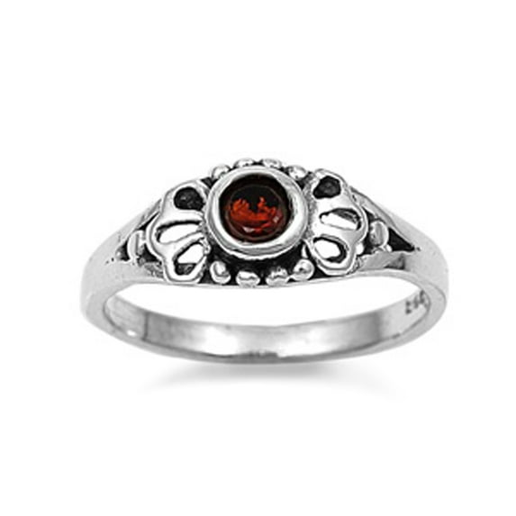 CHOOSE YOUR COLOR Simulated Garnet Cutout Flower Bali Baby Ring .925 Sterling Silver Band Red CZ Female Size 1