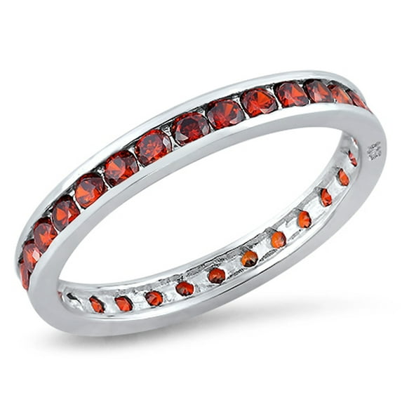 CHOOSE YOUR COLOR Simulated Garnet Elegant Ring .925 Sterling Silver Band Red CZ Female Size 6