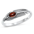 thumbnail image 1 of CHOOSE YOUR COLOR Simulated Garnet Feather Ring .925 Oxidized Sterling Silver Band Red CZ Female Size 9, 1 of 4