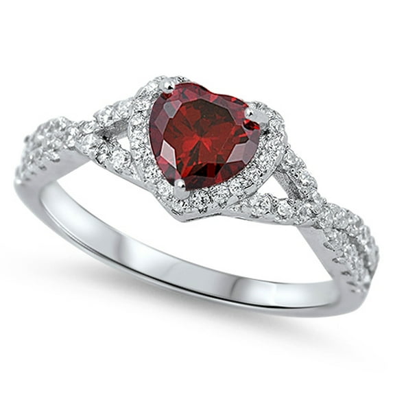 CHOOSE YOUR COLOR Simulated Garnet Infinity Love Knot Heart Promise Sterling Silver Ring Red CZ Female Size 4