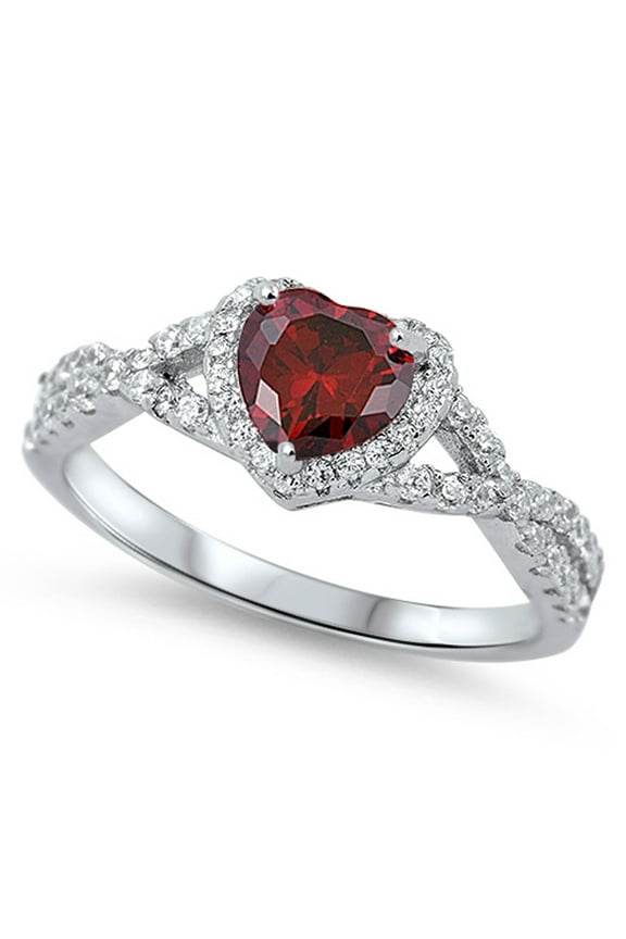 CHOOSE YOUR COLOR Simulated Garnet Infinity Love Knot Heart Promise Sterling Silver Ring Red CZ Female Size 8