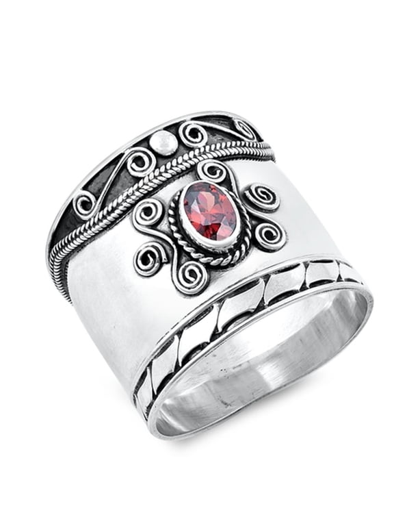 CHOOSE YOUR COLOR Simulated Garnet Infinity Swirl Wave Ring .925 Sterling Silver Band Red CZ Female Size 10