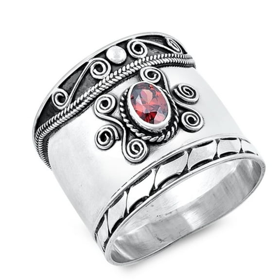 CHOOSE YOUR COLOR Simulated Garnet Infinity Swirl Wave Ring .925 Sterling Silver Band Red CZ Female Size 5