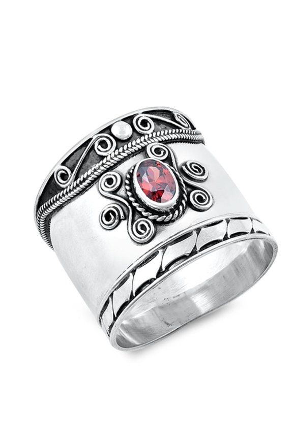 CHOOSE YOUR COLOR Simulated Garnet Infinity Swirl Wave Ring .925 Sterling Silver Band Red CZ Female Size 8