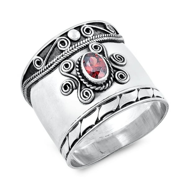 CHOOSE YOUR COLOR Simulated Garnet Infinity Swirl Wave Ring .925 Sterling Silver Band Red CZ Female Size 9