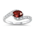 thumbnail image 1 of CHOOSE YOUR COLOR Simulated Garnet Oval Solitaire Curved Ring .925 Sterling Silver Band Red CZ Female Size 7, 1 of 4