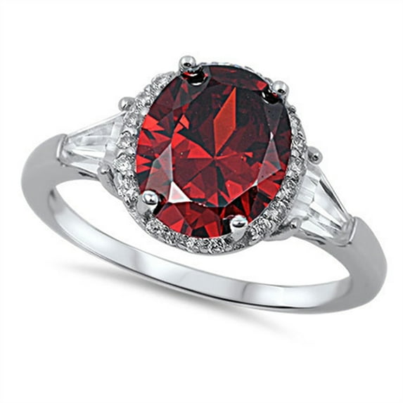 CHOOSE YOUR COLOR Simulated Garnet Oval Solitaire Ring .925 Sterling Silver Band Red CZ Female Size 8