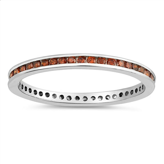 CHOOSE YOUR COLOR Simulated Garnet Round Eternity Promise Ring .925 Sterling Silver Band Red CZ Female Size 4.5