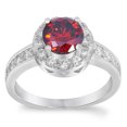 thumbnail image 1 of CHOOSE YOUR COLOR Simulated Garnet Round Wedding Halo Bridal Ring 925 Sterling Silver Band Red CZ Female Size 5, 1 of 4