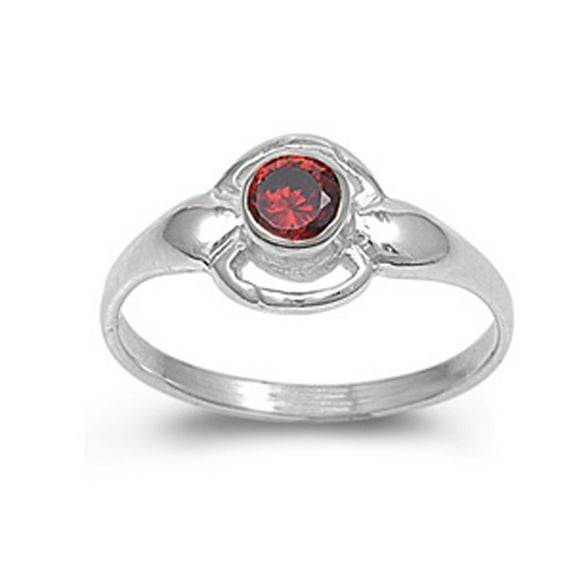 CHOOSE YOUR COLOR Simulated Garnet Solitaire Baby Ring .925 Sterling Silver Band Red CZ Female Size 3