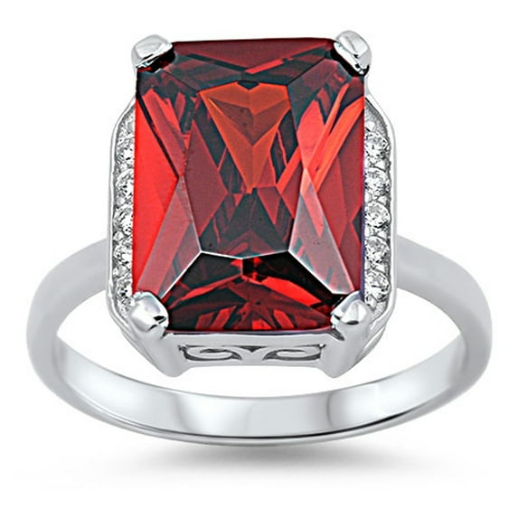 CHOOSE YOUR COLOR Simulated Garnet Solitaire Cutout Ring 925 Sterling Silver Band Red CZ Female Size 9