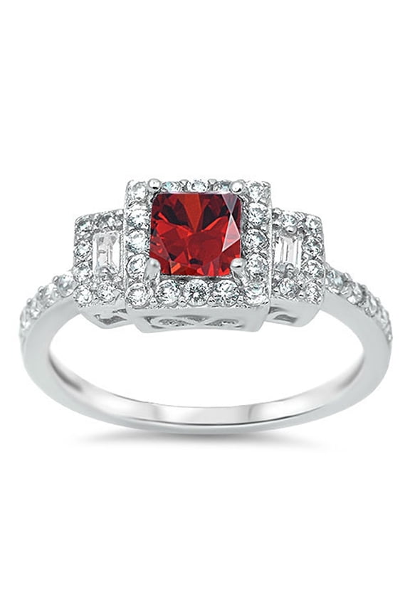 CHOOSE YOUR COLOR Simulated Garnet Square Solitaire Ring 925 Sterling Silver Band Red CZ Female Size 6