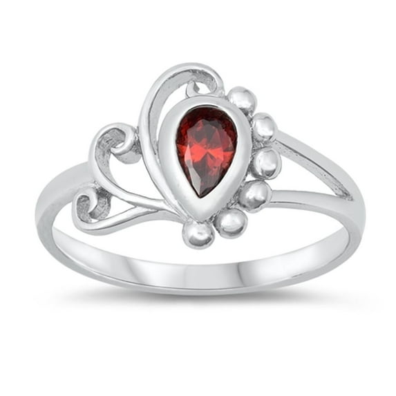 CHOOSE YOUR COLOR Simulated Garnet Swirl Ring .925 Sterling Silver Band Red CZ Female Size 3