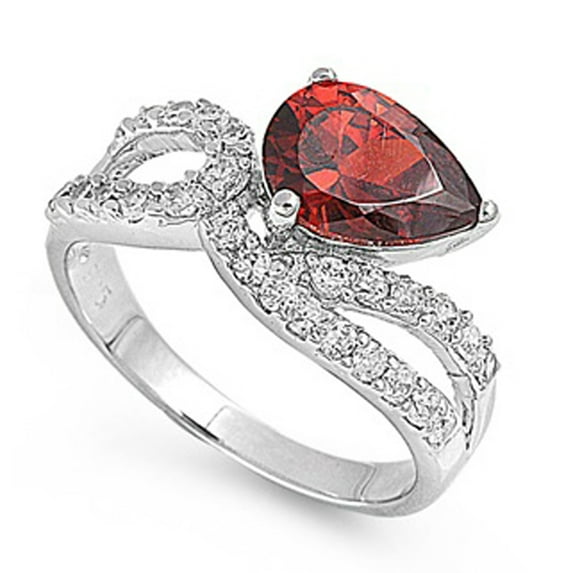 CHOOSE YOUR COLOR Simulated Garnet Teardrop Solitaire Wedding Ring .925 Sterling Silver Band Red CZ Female Size 7