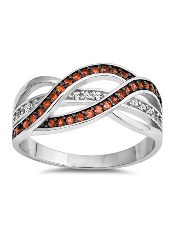 CHOOSE YOUR COLOR Simulated Garnet Woven Braided Filigree Knot Ring .925 Sterling Silver Band Red CZ Female Size 8