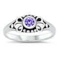 thumbnail image 1 of CHOOSE YOUR COLOR Simulated Lavender Cutout Floral Ring .925 Sterling Silver Band Purple CZ Female Size 1, 1 of 4