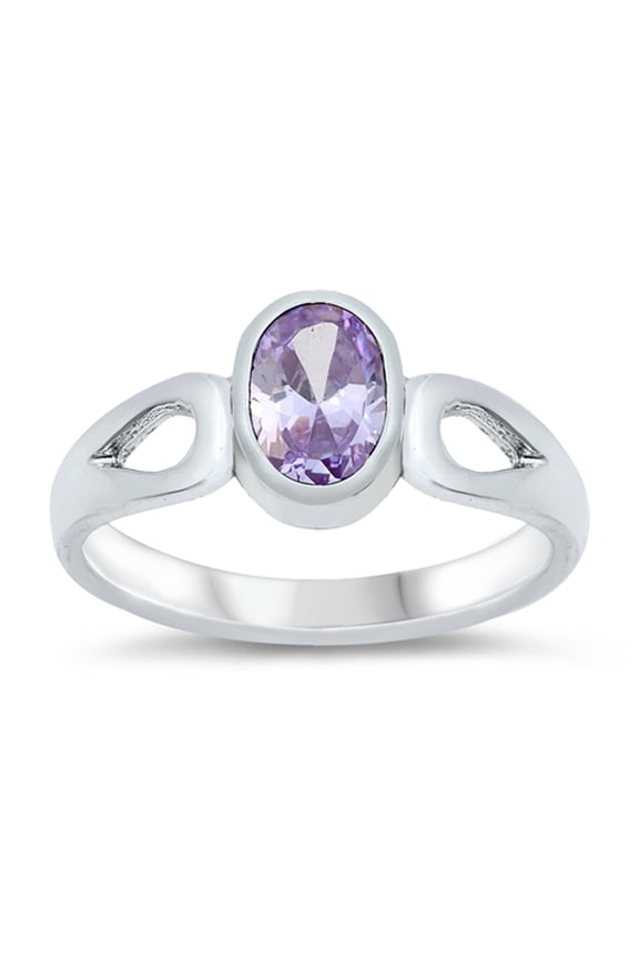 CHOOSE YOUR COLOR Simulated Lavender Cutout Ring .925 Sterling Silver Band Purple CZ Female Size 3