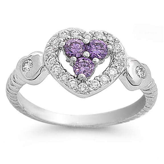 CHOOSE YOUR COLOR Simulated Lavender Love Heart Promise Ring .925 Sterling Silver Band Purple CZ Female Size 5
