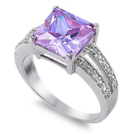 CHOOSE YOUR COLOR Simulated Lavender Modern Shine Bridal Ring .925 Sterling Silver Band Purple CZ Female Size 5