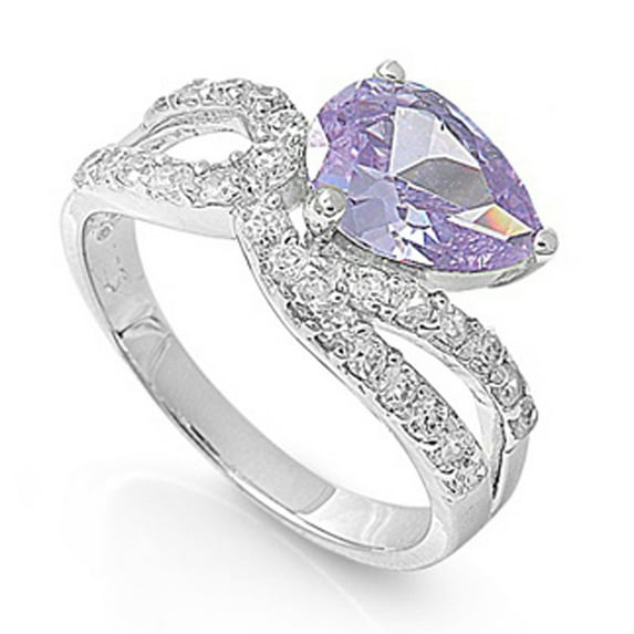 CHOOSE YOUR COLOR Simulated Lavender Pear Facet Cocktail Ring .925 Sterling Silver Band Purple CZ Female Size 6