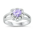 thumbnail image 1 of CHOOSE YOUR COLOR Simulated Lavender Promise Heart Flower Ring .925 Sterling Silver Band Purple CZ Female Size 5, 1 of 4
