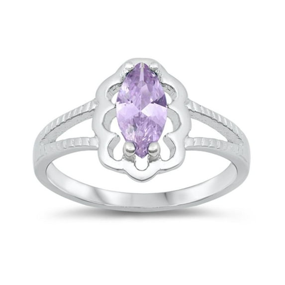 CHOOSE YOUR COLOR Simulated Lavender Solitaire Flower Halo Ring .925 Sterling Silver Band Purple CZ Female Size 1