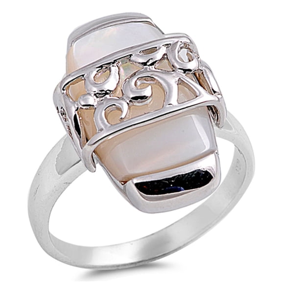 CHOOSE YOUR COLOR Simulated Mother of Pearl Bar Filigree Design Ring .925 Sterling Silver Band Female Size 8