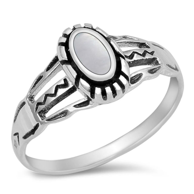 CHOOSE YOUR COLOR Simulated Mother of Pearl Cutout Ring .925 Sterling Silver Band Jewelry Female Size 10