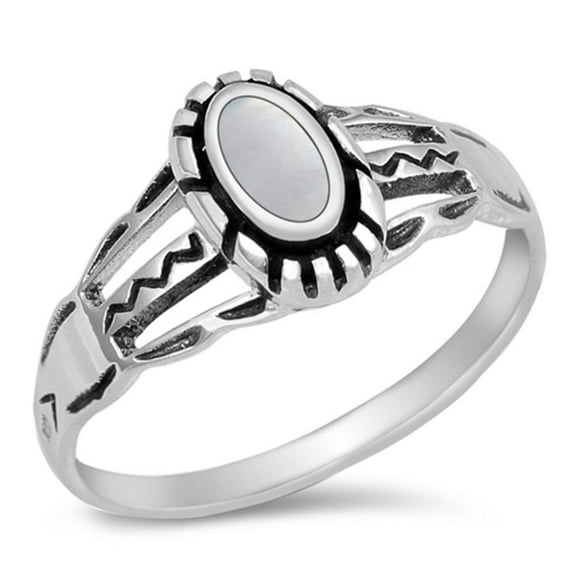 CHOOSE YOUR COLOR Simulated Mother of Pearl Cutout Ring .925 Sterling Silver Band Jewelry Female Size 7