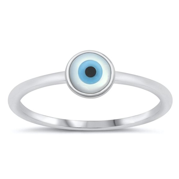 CHOOSE YOUR COLOR Simulated Mother of Pearl Evil Eye Ring .925 Sterling Silver Band Jewelry Female Size 7