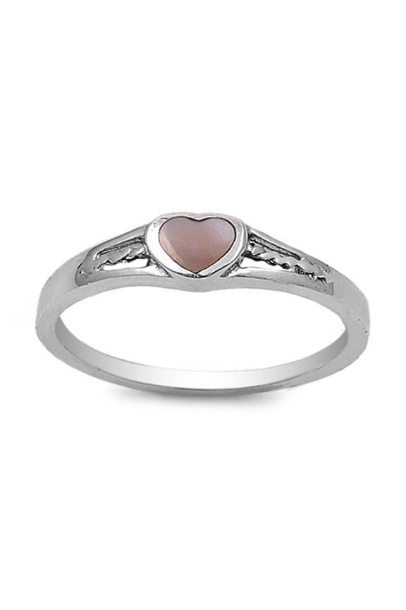 CHOOSE YOUR COLOR Simulated Mother of Pearl Heart Cutout Love Ring Sterling Silver Band 925 Female Size 9