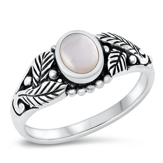 CHOOSE YOUR COLOR Simulated Mother of Pearl Leaf Ring .925 Sterling Silver Band Jewelry Female Size 8