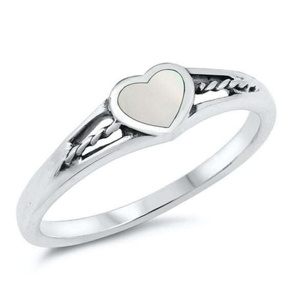 CHOOSE YOUR COLOR Simulated Mother of Pearl Oxidized Rope Heart Purity Ring Sterling Silver Band Female Size 4