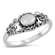 SAC SILVER CHOOSE YOUR COLOR Simulated Mother of Pearl Plumeria Oval Ring .925 Sterling Silver Band Female Size 5