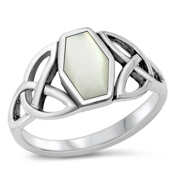 CHOOSE YOUR COLOR Simulated Mother of Pearl Triquetra Celtic Ring Sterling Silver Band 925 Female Size 5