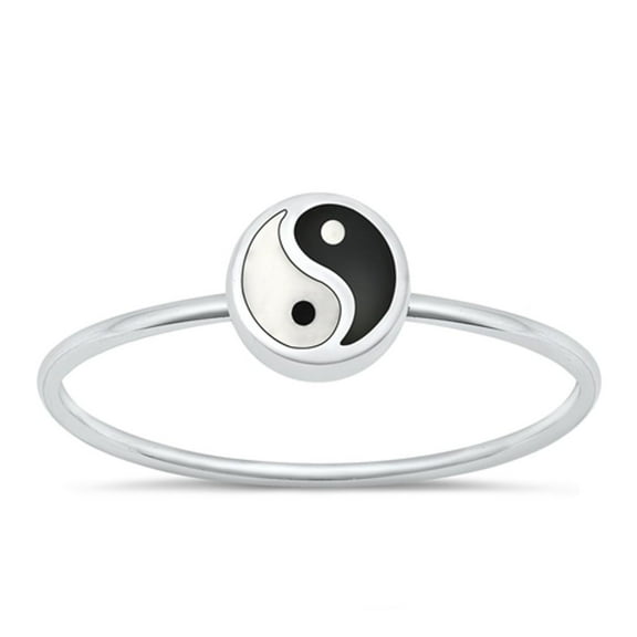 CHOOSE YOUR COLOR Simulated Mother of Pearl Yin & Yang Ring .925 Sterling Silver Band Jewelry Female Size 7