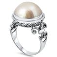 thumbnail image 1 of CHOOSE YOUR COLOR Simulated Pearl Fleur De Lis Ring .925 Sterling Silver Band Jewelry Female Size 8, 1 of 4
