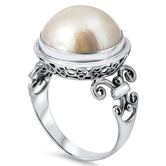 CHOOSE YOUR COLOR Simulated Pearl Fleur De Lis Ring .925 Sterling Silver Band Jewelry Female Size 8