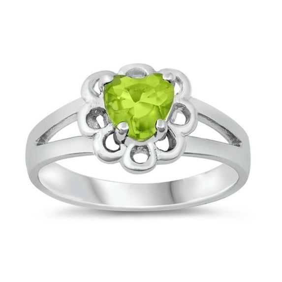 CHOOSE YOUR COLOR Simulated Peridot Heart Promise Ring .925 Sterling Silver Band Green CZ Female Size 1