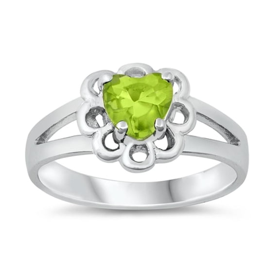 CHOOSE YOUR COLOR Simulated Peridot Heart Promise Ring .925 Sterling Silver Band Green CZ Female Size 2