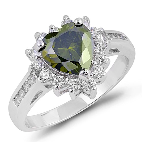 CHOOSE YOUR COLOR Simulated Peridot Heart Solitaire Ring 925 Sterling Silver Band Green CZ Female Size 7