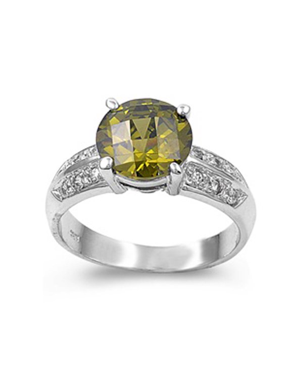 CHOOSE YOUR COLOR Simulated Peridot Round Bezel Solitaire Ring .925 Sterling Silver Band Green CZ Female Size 6