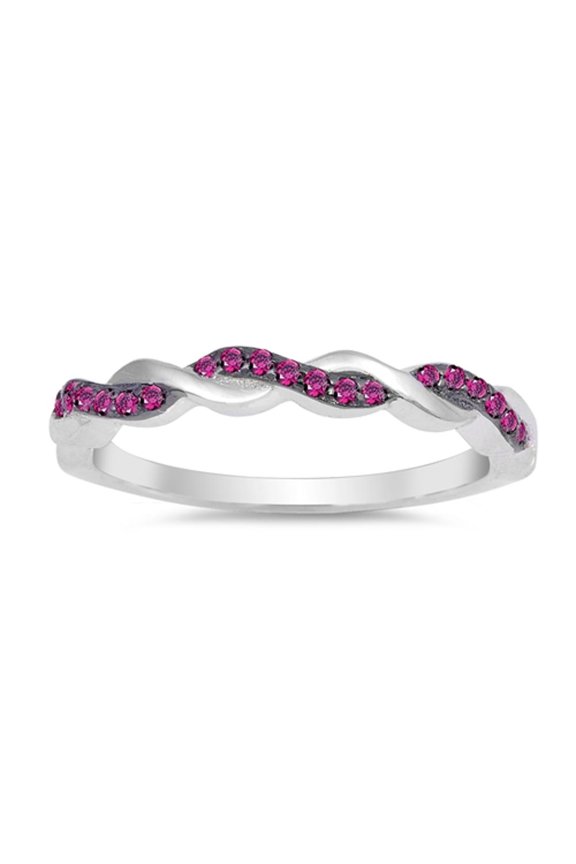 CHOOSE YOUR COLOR Simulated Ruby Bright Infinity Knot Stackable Ring .925 Sterling Silver Band Red CZ Female Size 9