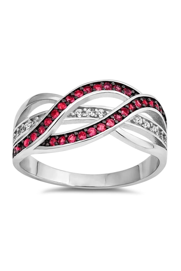 CHOOSE YOUR COLOR Simulated Ruby Criss Cross Weave Knot Ring .925 Sterling Silver Band Red CZ Female Size 11
