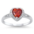 thumbnail image 1 of CHOOSE YOUR COLOR Simulated Ruby Heart Halo Wedding Ring 925 Sterling Silver Band Red CZ Female Size 5, 1 of 4