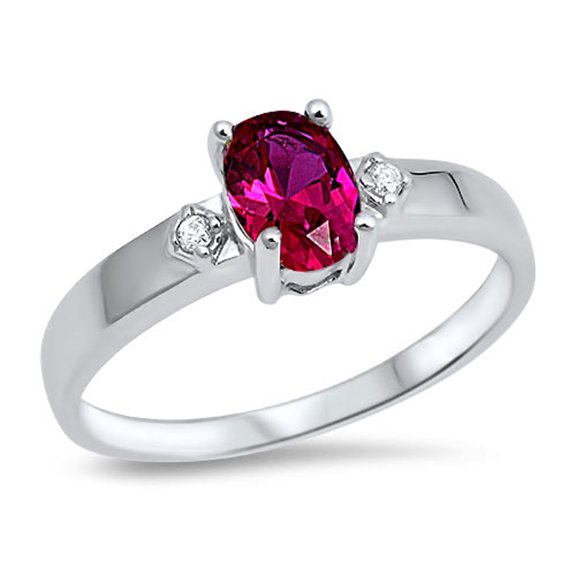 CHOOSE YOUR COLOR Simulated Ruby Modern Elegant Ring .925 Sterling Silver Band Red CZ Female Size 8